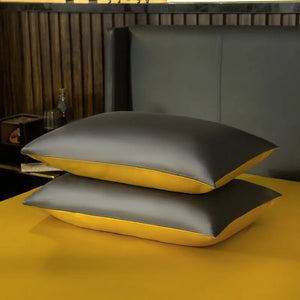 Bed Sheet Deep Grey Yellow Ultra Soft Egyptian Cotton Cover Double Size Set