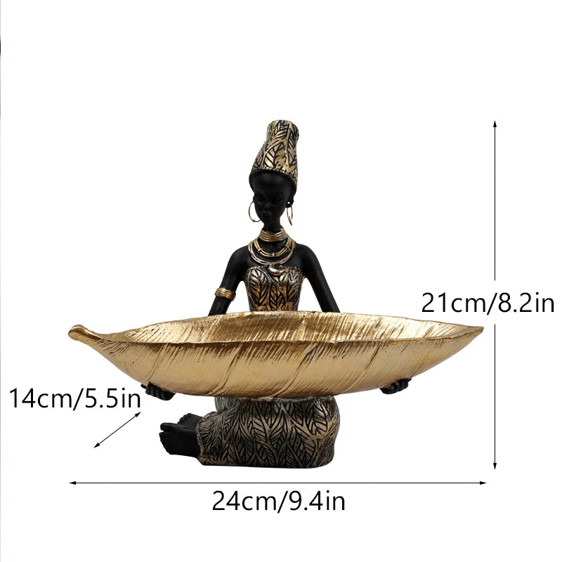 Figurine African Black Woman Storage Statue Craft Item For Interior Decor