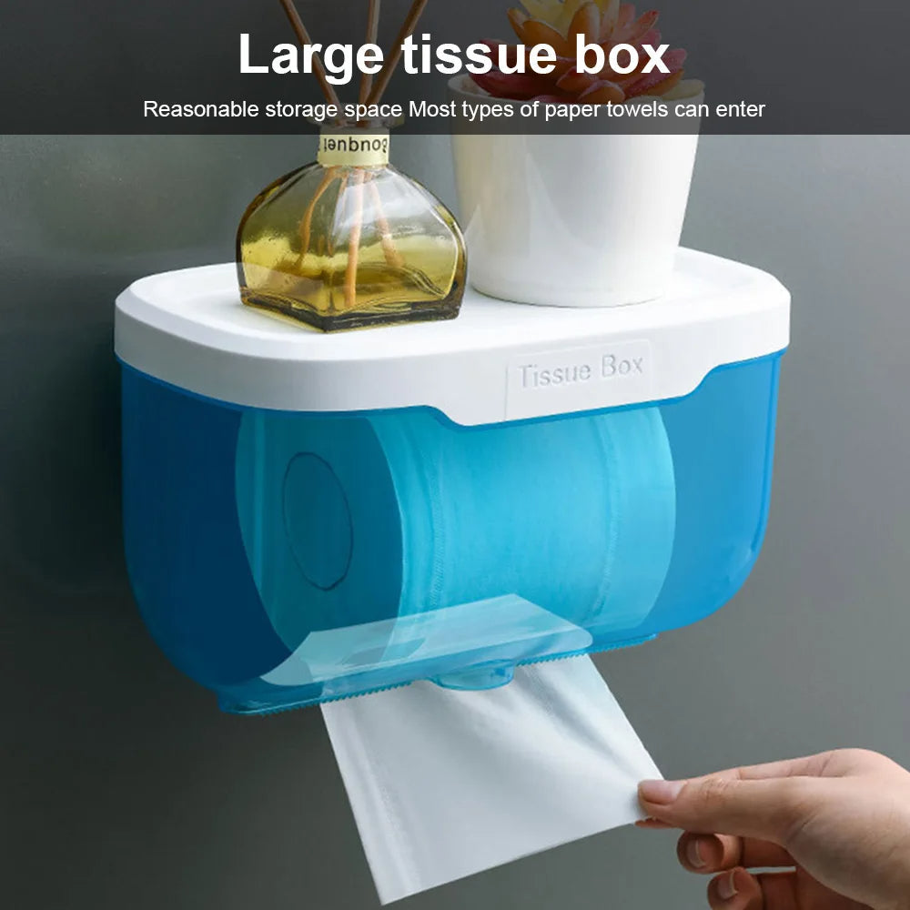 Paper Towel Dispenser Black Wall Mounted Storage Box Toilet Holder Organizer