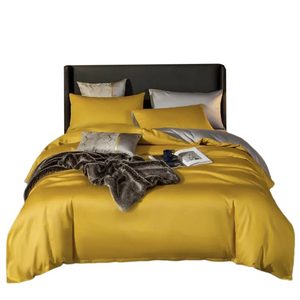 Bed Sheet Yellow Light Grey Ultra Soft Luxury Egyptian Cotton Double Size Set