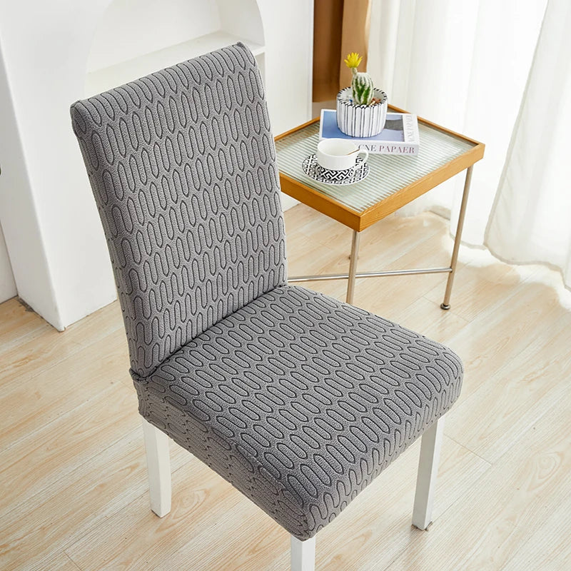 Chair Cover Dark Grey Wavey Lines Design Elastic Material For Dining Room Slipcovers