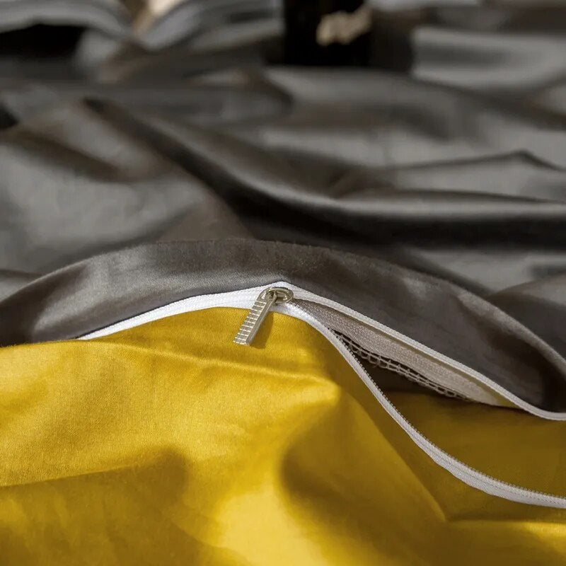 Bed Sheet Deep Grey Yellow Ultra Soft Egyptian Cotton Cover Double Size Set