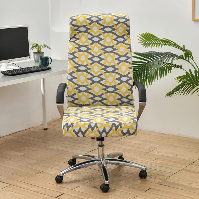 Office Chair Cover Light Yellow Pattern Medium Non Slip Rotating Seat Case Universal Armrest Protector