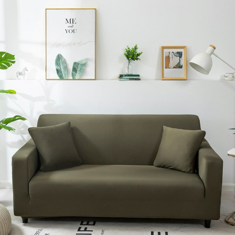 4 Seater Sofa Cover Plain Army Green Elastic Stretchable Slipcover For Furniture