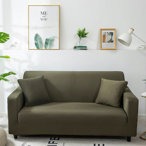 4 Seater Sofa Cover Plain Army Green Elastic Stretchable Slipcover For Furniture