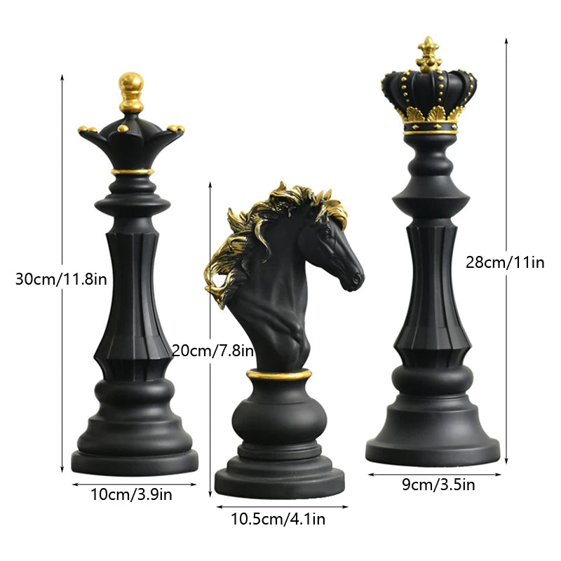 Figurine 3 Piece Chess Black Resin Living Room Desktop Decoration
