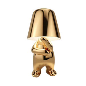 Rechargeable Gold Little Man Thinking Position Table Lamp Touch Switch Led Night Light