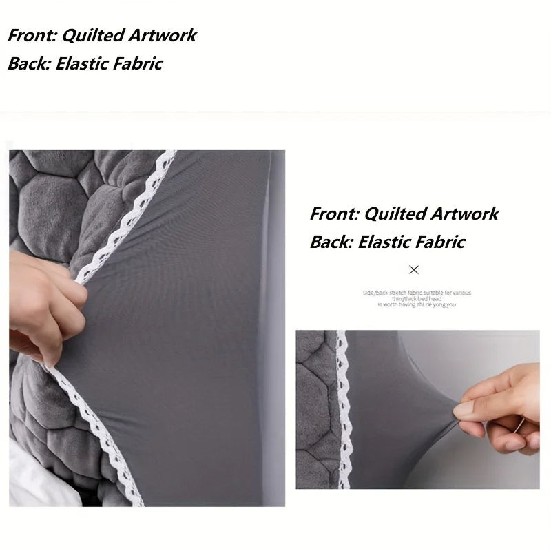 Light Gray Zigzag Pattern Quilted Velvet Bed Headboard Cover 140X70cm