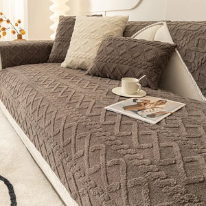 Sofa Towel Velvet Plush Quilted Dark Coffee Super Soft Non Slip Sectional Cover