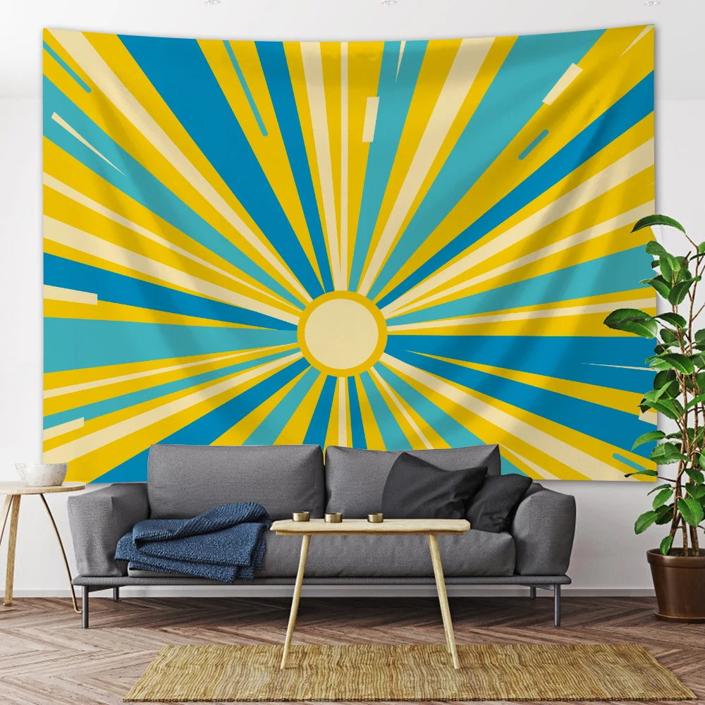 Tapestry Blue Sun Rays 200X150cm Psychedelic Scene Art Bohemian Decorative Sheet