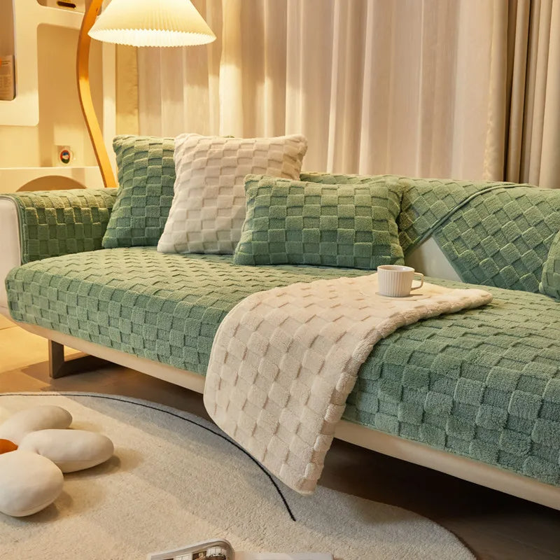 Sofa Towel Super Soft Green Velvet Plush Non Slip Sectional Covers