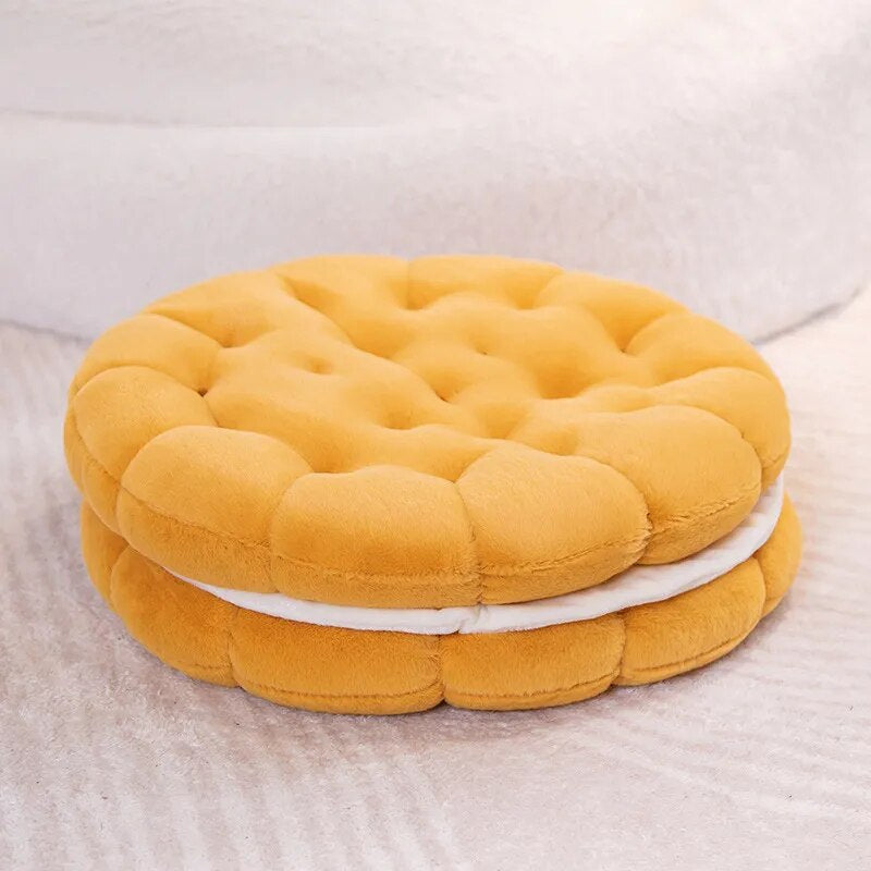 Plush Yellow Round Double Biscuit Shape Stuffed Soft Pillow Seat Cushion Decor