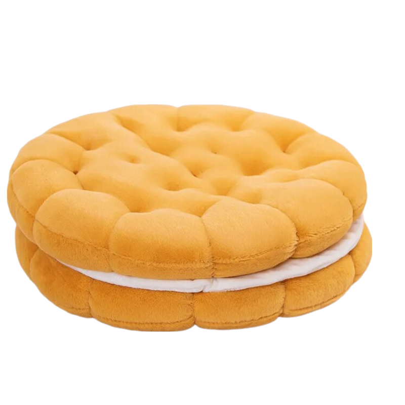 Plush Yellow Round Double Biscuit Shape Stuffed Soft Pillow Seat Cushion Decor
