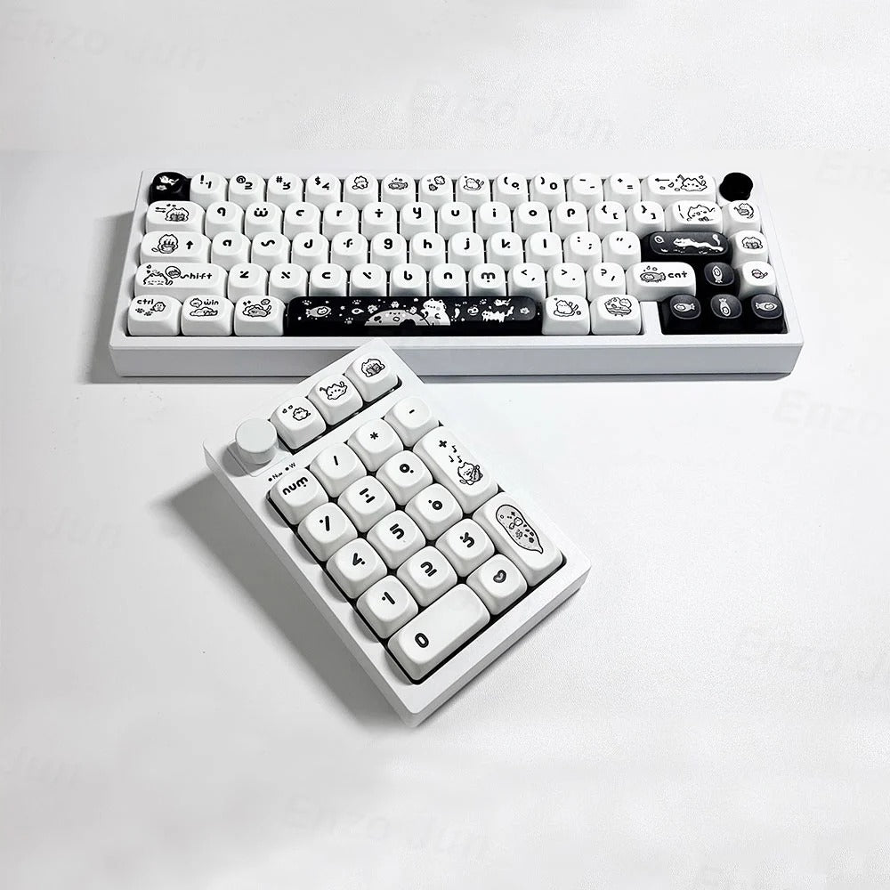 Keycap Keyboard Black White Cat 140 Keys Profile Cute Switch Theme Layout