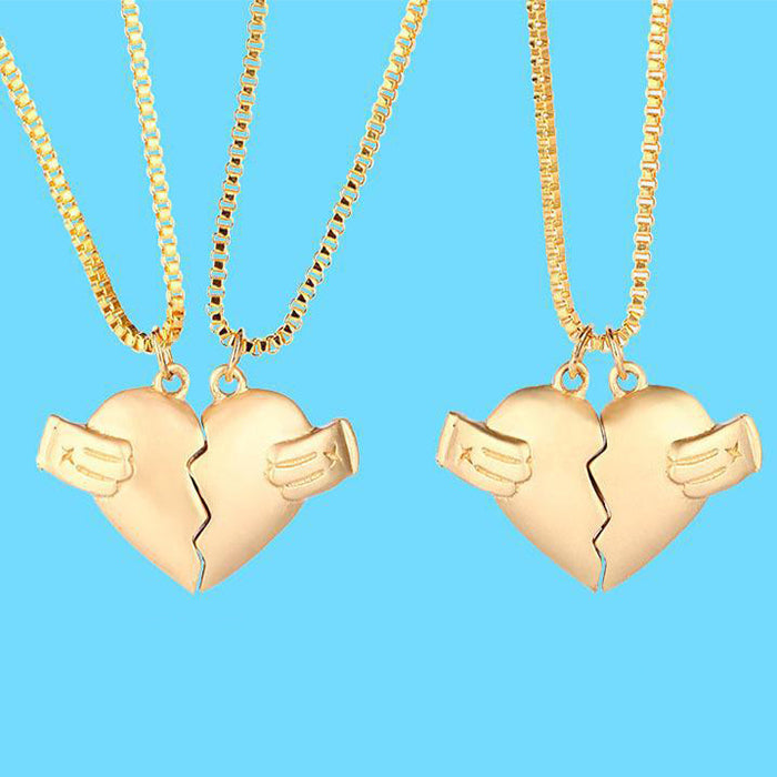 Creative Magnet Love Necklace 2Pcs Heartbroken Shape Men And Women