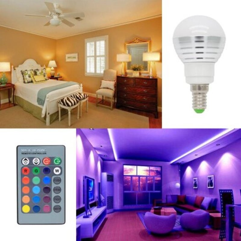 E14 3W Rgb Led Ball Bulb With Remote Control 16 Color Change Ac85 265V Multi 8.6 X 4.9Cm