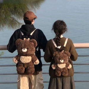 Couples Bag Love Bear Plush Backpack Versatile Schoolbag For Men And Women