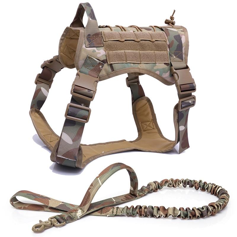 Tactical Dog Harness Vest With Handle And Bungee Leash