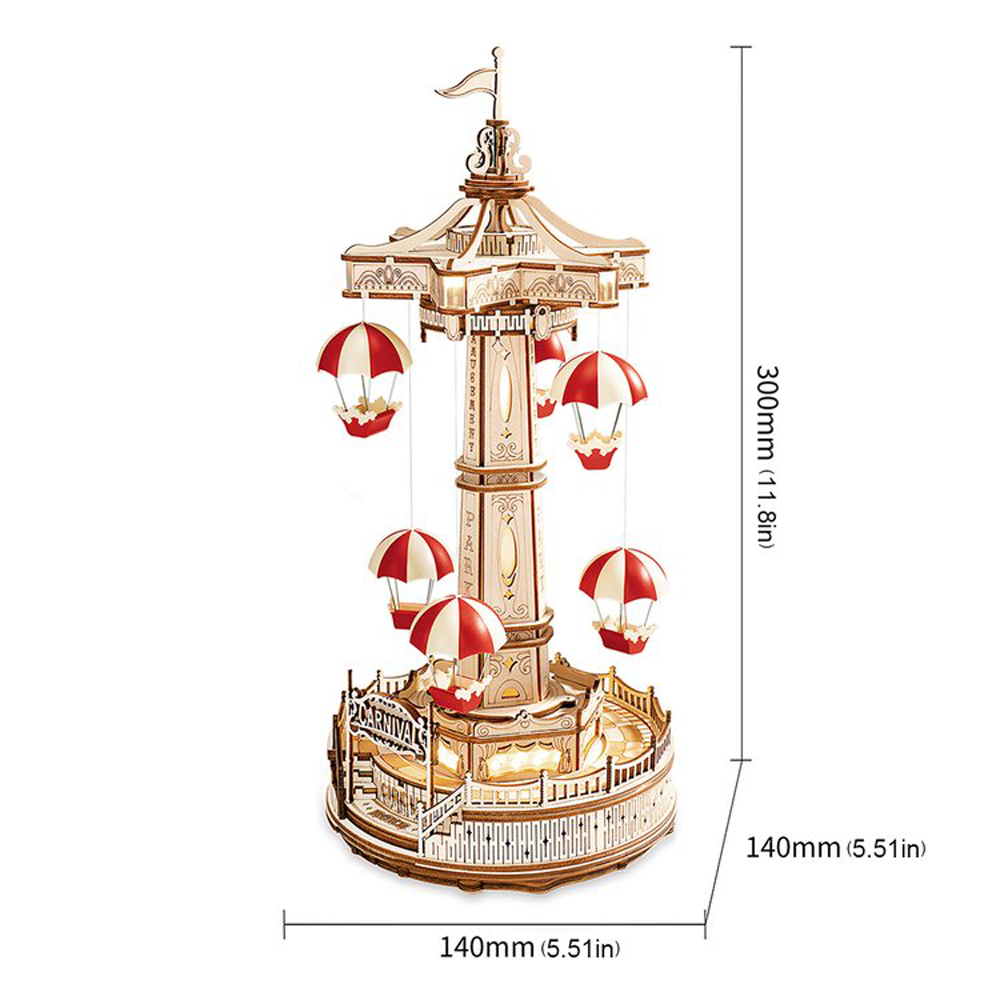 Robotime Rokr Parachute Tower Diy Music Box Moveable Amusement Park 3D Puzzle