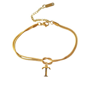 Veile Studios Letter A Z Love Knot Bracelets For Women Couple Gold Colour Dainty Snake Chain