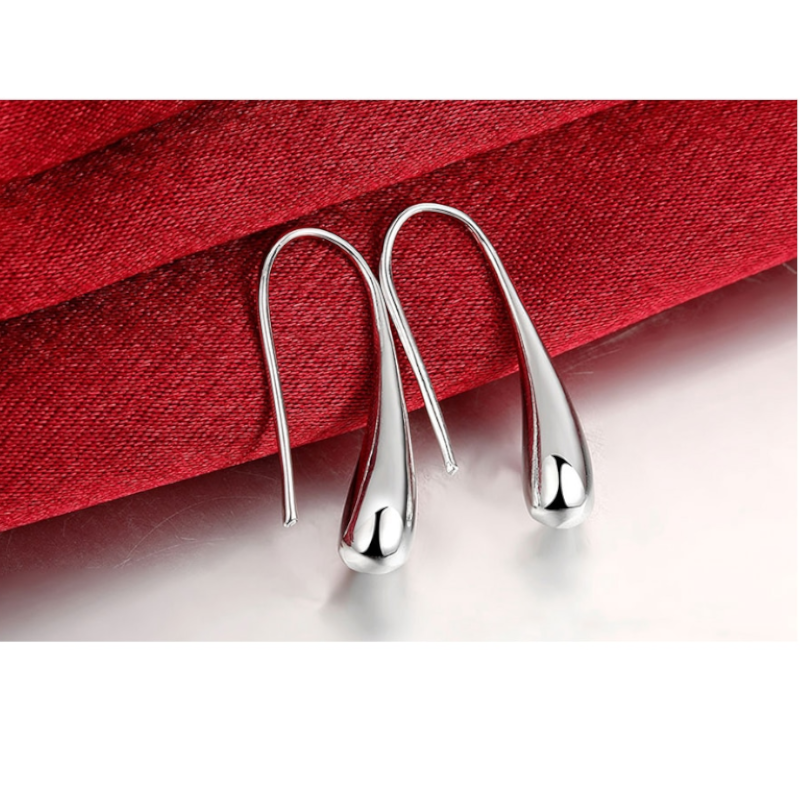 Earrings Simple Drop Hook Sterling Silver Tear