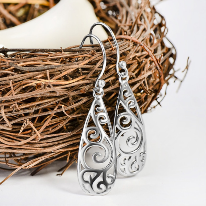 Earrings Sterling Filigree Teardrop Fashion Dangle Drop