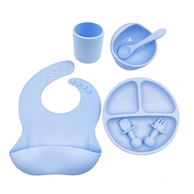 Easy Clean Silicone Baby Bib Cutlery Set Bowl Plate