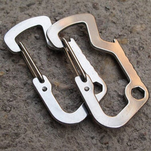 Multifunction D Type Buckle Stainless Steel Carabiner Bottle Opener Spring Hook Shackle 5Pcs Silver