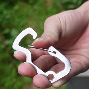 Multifunction D Type Buckle Stainless Steel Carabiner Bottle Opener Spring Hook Shackle 5Pcs Silver