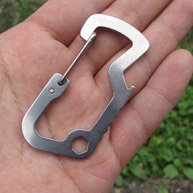 Multifunction D Type Buckle Stainless Steel Carabiner Bottle Opener Spring Hook Shackle 5Pcs Silver