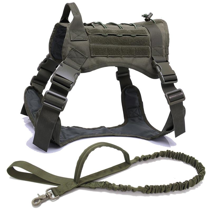 Tactical Dog Harness Vest With Handle And Bungee Leash