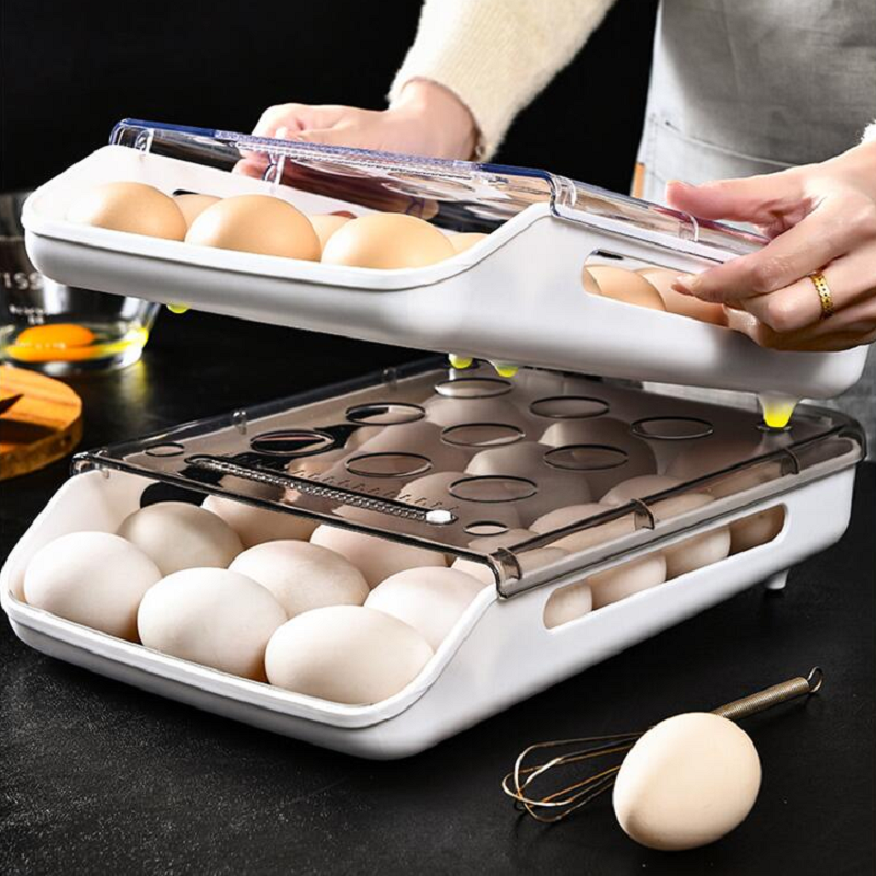 Creative Automatic Rolling Egg Box Kitchen Refrigerator Storage Drawer Tray