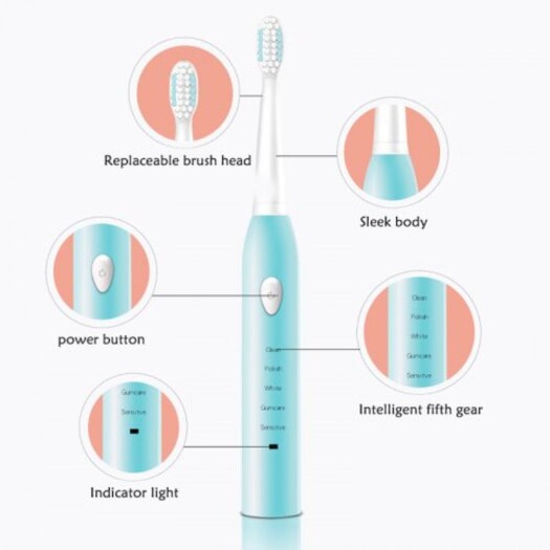 Electric Toothbrush Rechargeable Sonic Ultrasonic Toothbrushes Kids Brush Pink