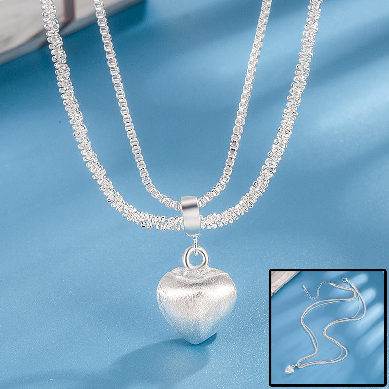 Veile Studios Double Layer Brushed Heart Pendant Necklace For Women High End Feel Fashion Jewelry