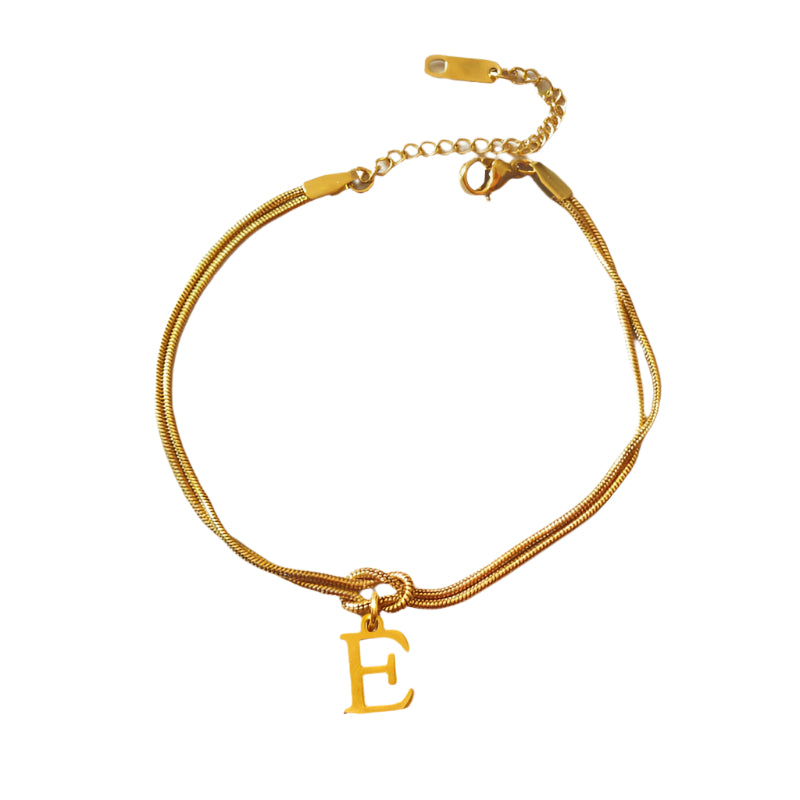 Veile Studios Letter A Z Love Knot Bracelets For Women Couple Gold Colour Dainty Snake Chain