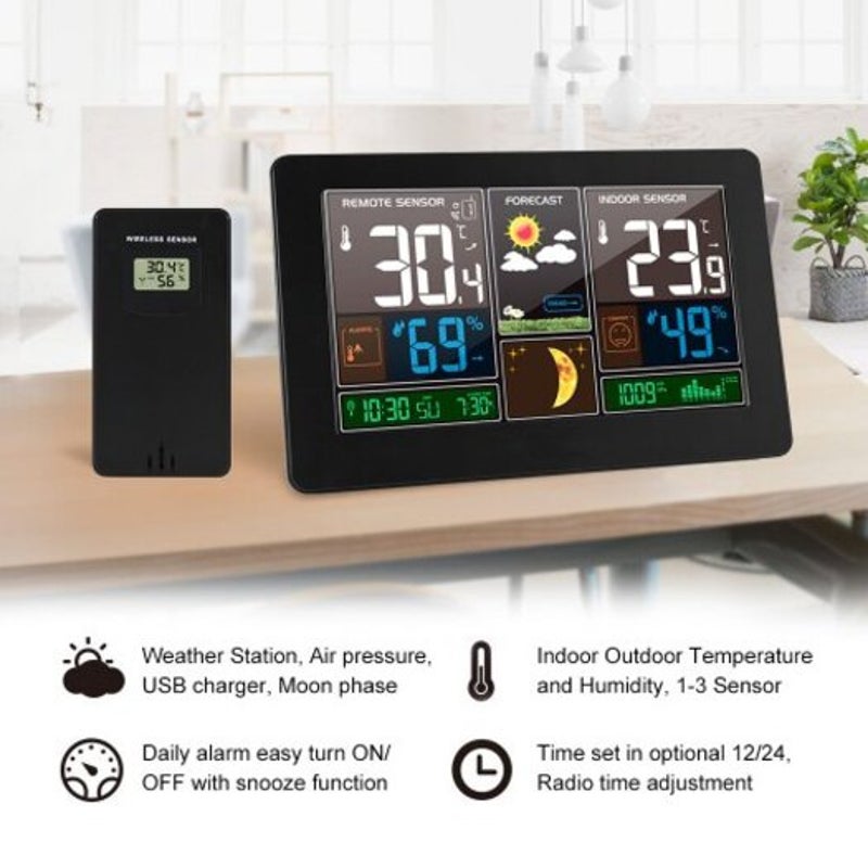 Digital Weather Station Wireless Monitor Alarm Clock Temperature Humidity