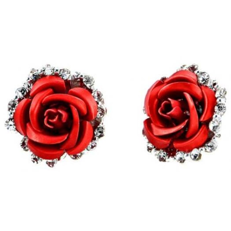 Veile Studios Fashion Colour Rose Rhinestone Earrings Women Flowers Red