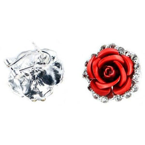 Veile Studios Fashion Colour Rose Rhinestone Earrings Women Flowers Red