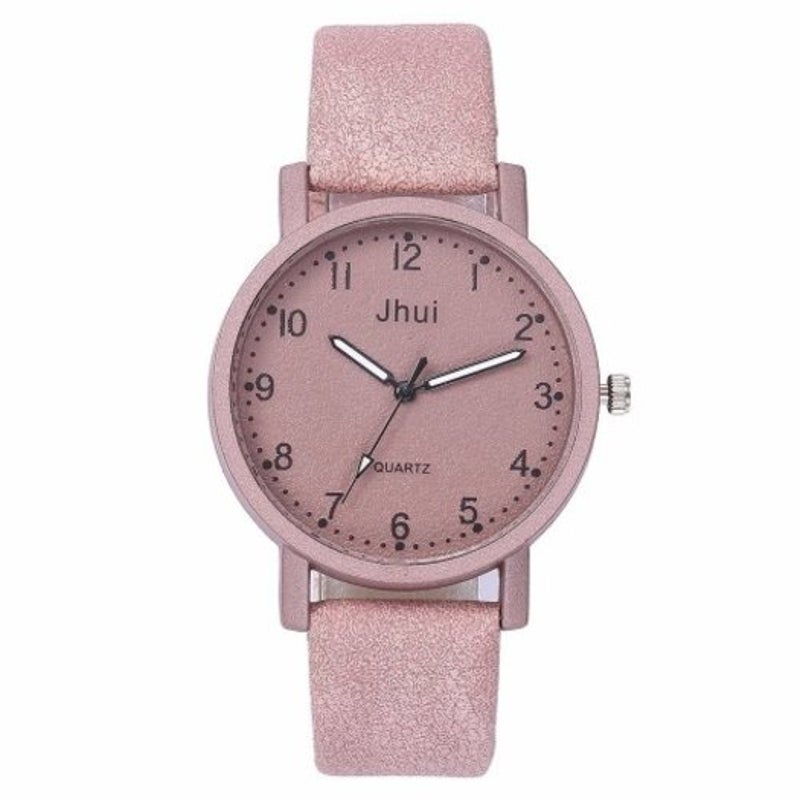 Veile Studios Fashion Casual Simple Digital Scale Literary Stone Quartz Watch Pink