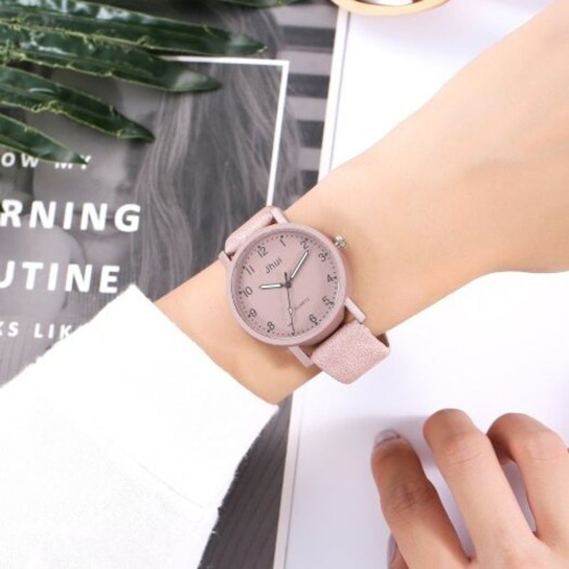 Veile Studios Fashion Casual Simple Digital Scale Literary Stone Quartz Watch Pink