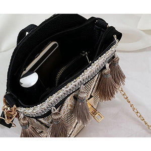 Fashion Shell Bucket Tassel Straw Beach Ladies Shoulder Messenger Bag Handbag