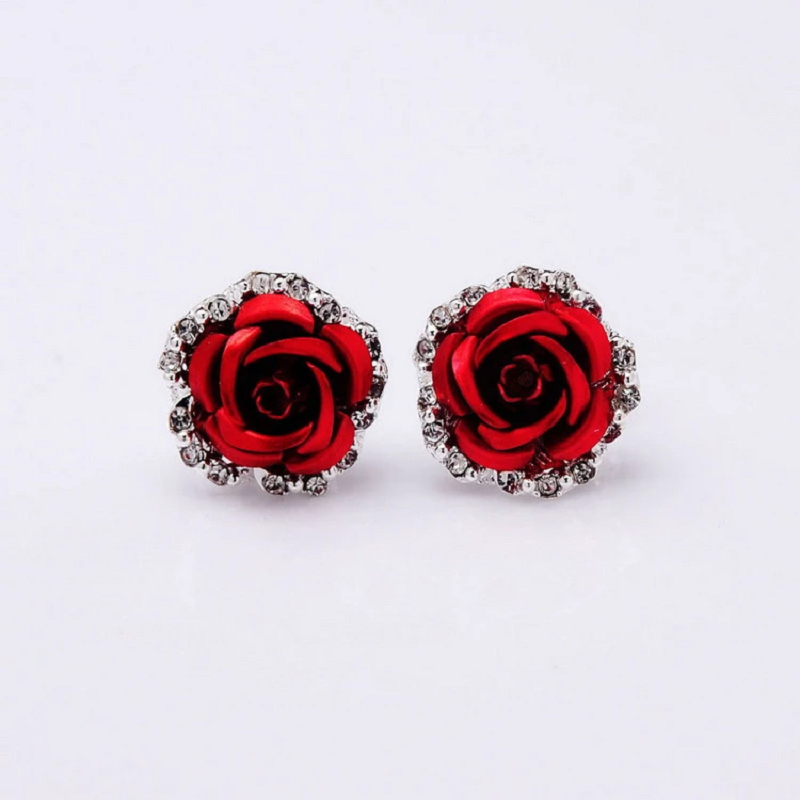 Veile Studios Fashion Colour Rose Rhinestone Earrings Women Flowers Red