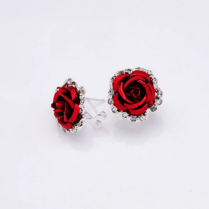 Veile Studios Fashion Colour Rose Rhinestone Earrings Women Flowers Red