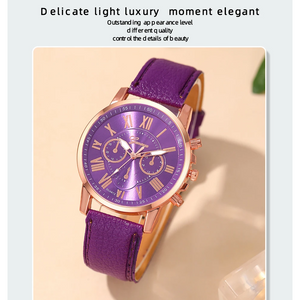 Fashion Women Watches Purple Leather Quartz Wristwatch Business Casual Ladies