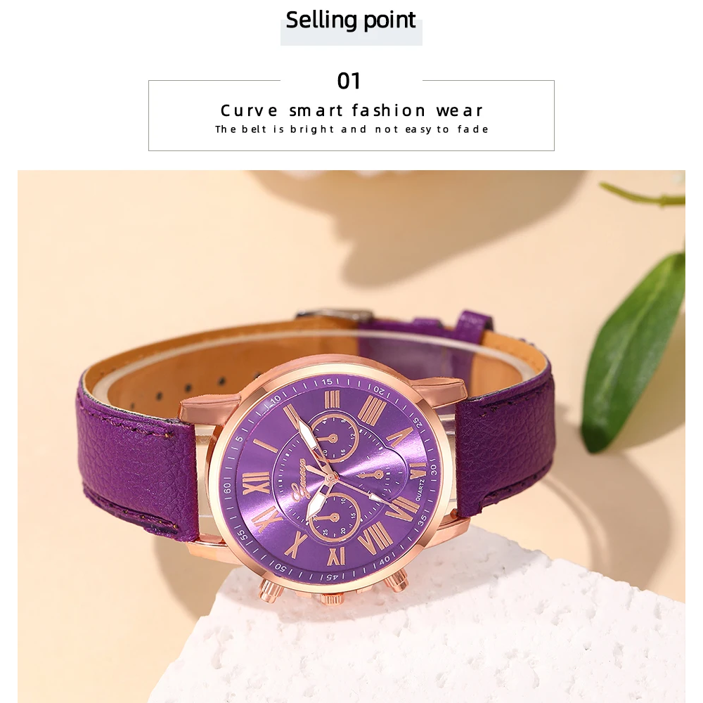 Fashion Women Watches Purple Leather Quartz Wristwatch Business Casual Ladies