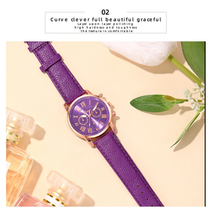 Fashion Women Watches Purple Leather Quartz Wristwatch Business Casual Ladies