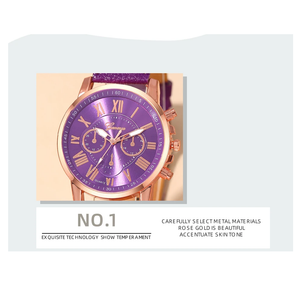 Fashion Women Watches Purple Leather Quartz Wristwatch Business Casual Ladies