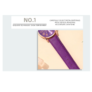 Fashion Women Watches Purple Leather Quartz Wristwatch Business Casual Ladies