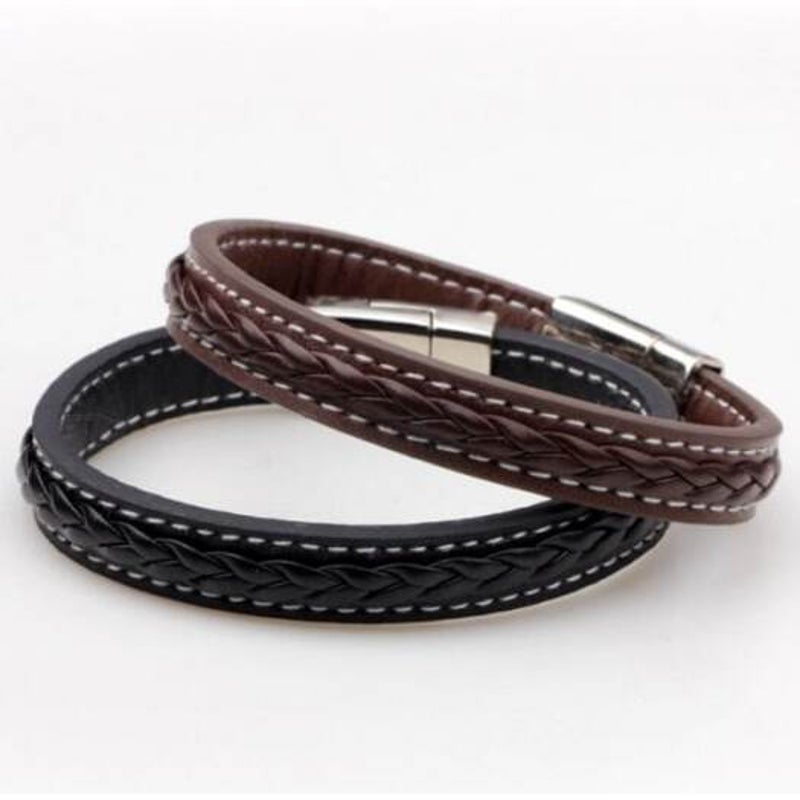 Veile Studios Faux Leather Braid Titanium Steel Bracelet Black