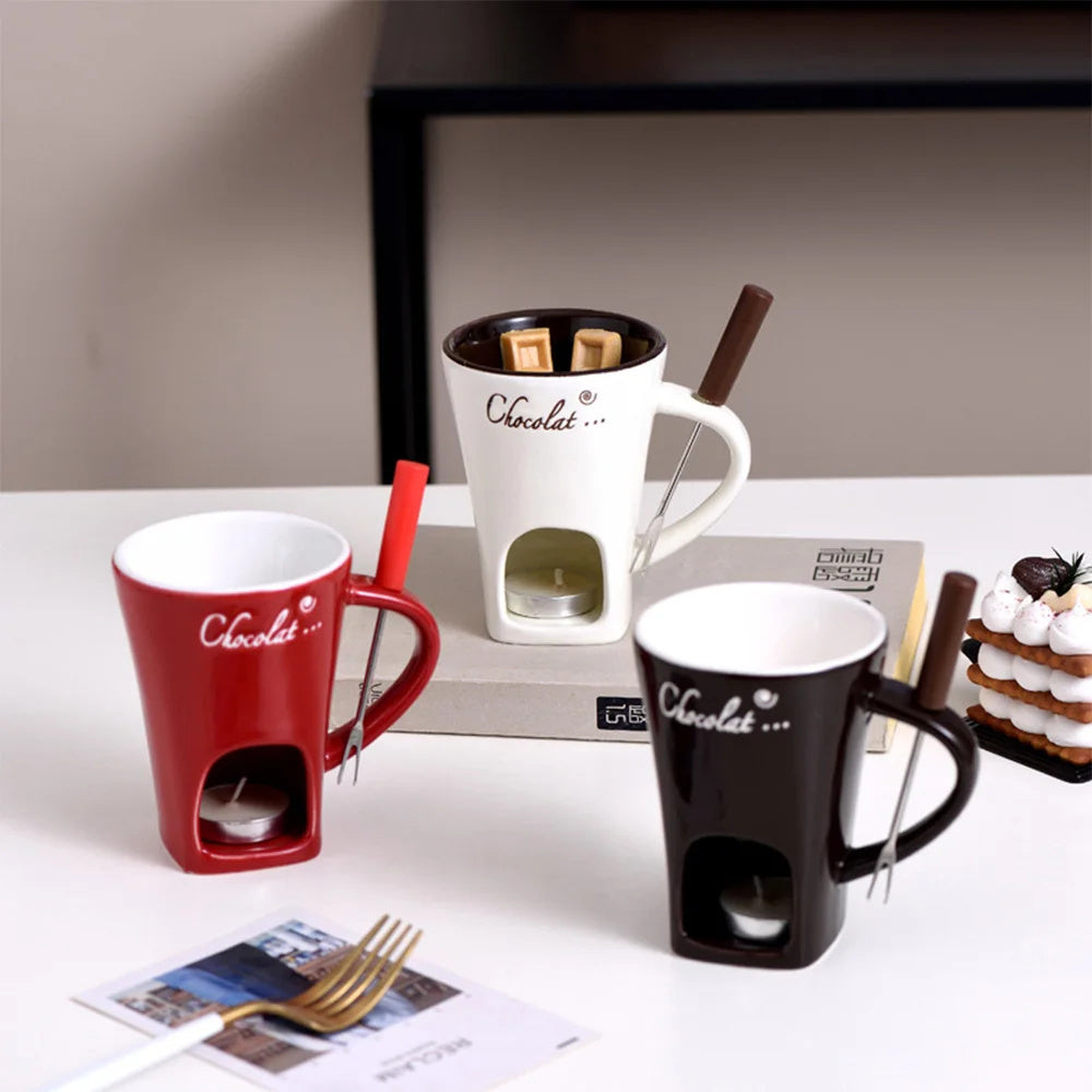 Fondue Mug Set Personal Mini Pots Chocolate Cheese Ice Cream Maker Kit